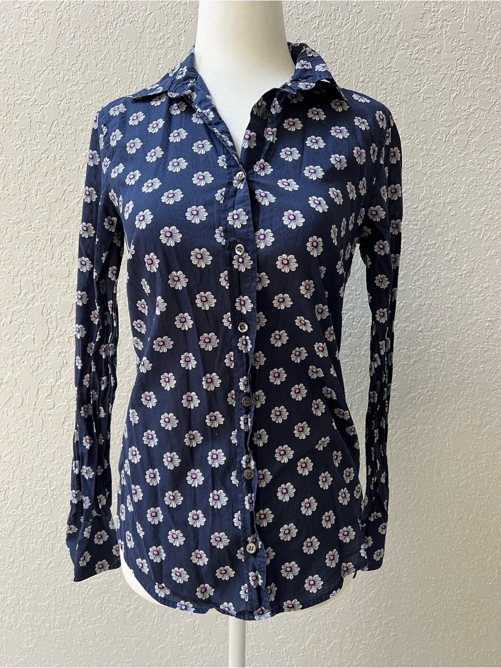 J. Crew Navy Floral Perfect Button-Down Shirt